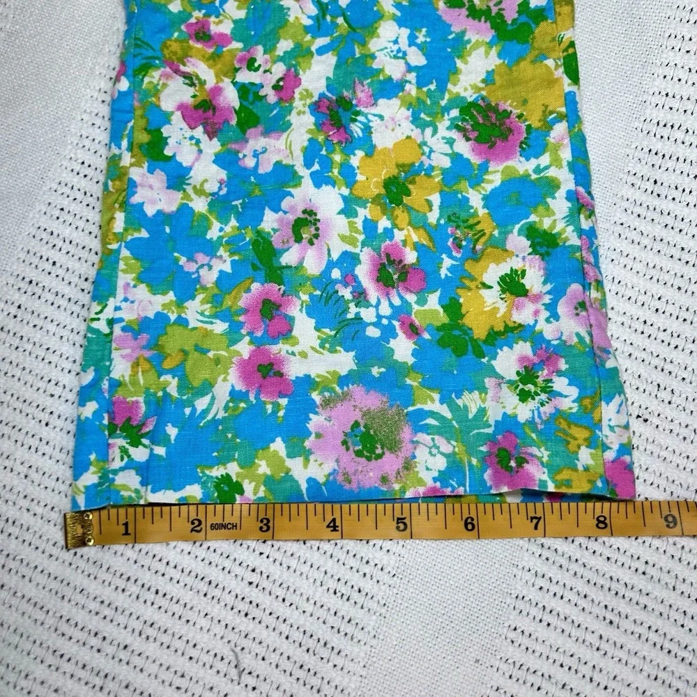 Zara Size 6 Floral Linen Blend Mini Flare Cropped Trouser Pants Spring Beachy